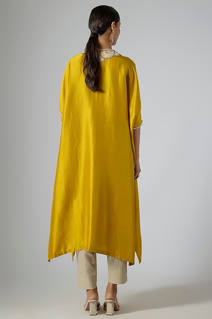 Mustard Silk Moti Embroidered Kaftan Set by Prisho at Pernia's Pop Up Shop