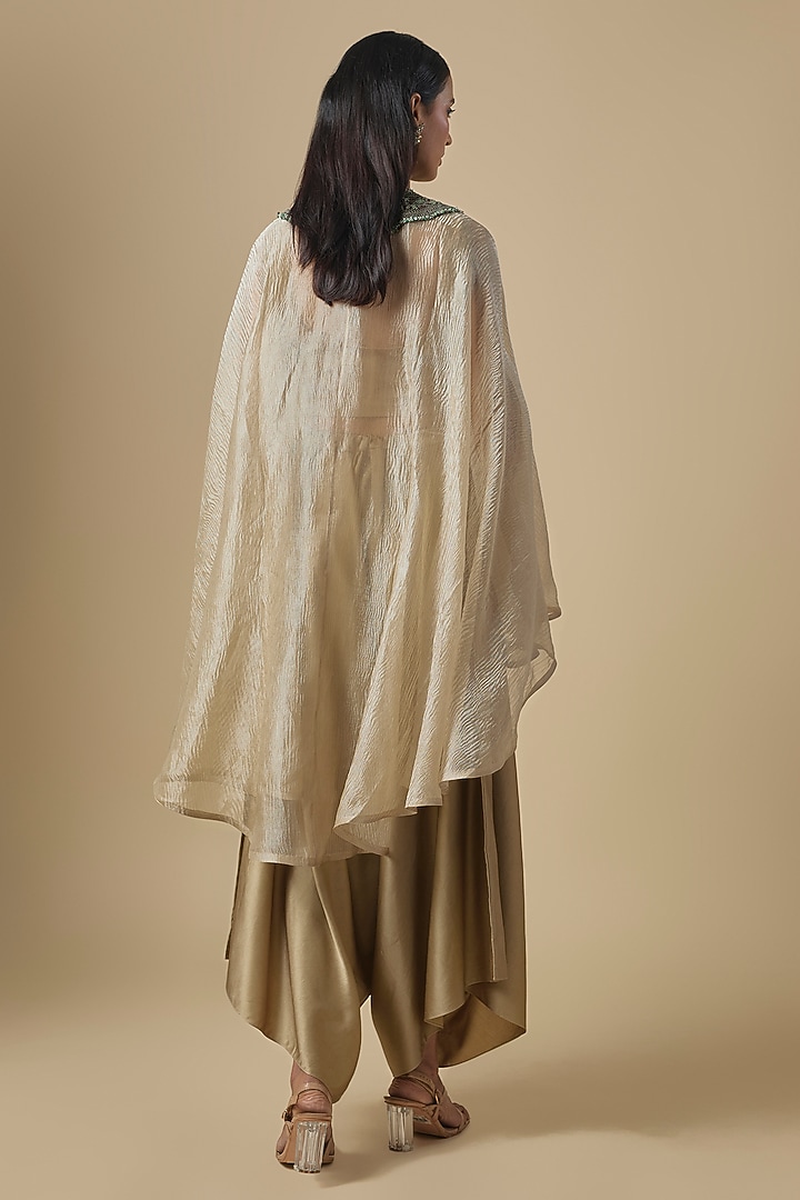 Champagne Crushed Tissue Thread Embroidery Kaftan Set by Prisho at Pernia's Pop Up Shop