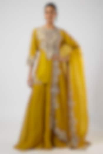 Mustard Organza Wedding Sharara Set by Prisho at Pernia's Pop Up Shop