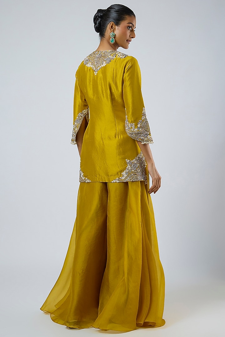 Mustard Organza Wedding Sharara Set by Prisho at Pernia's Pop Up Shop