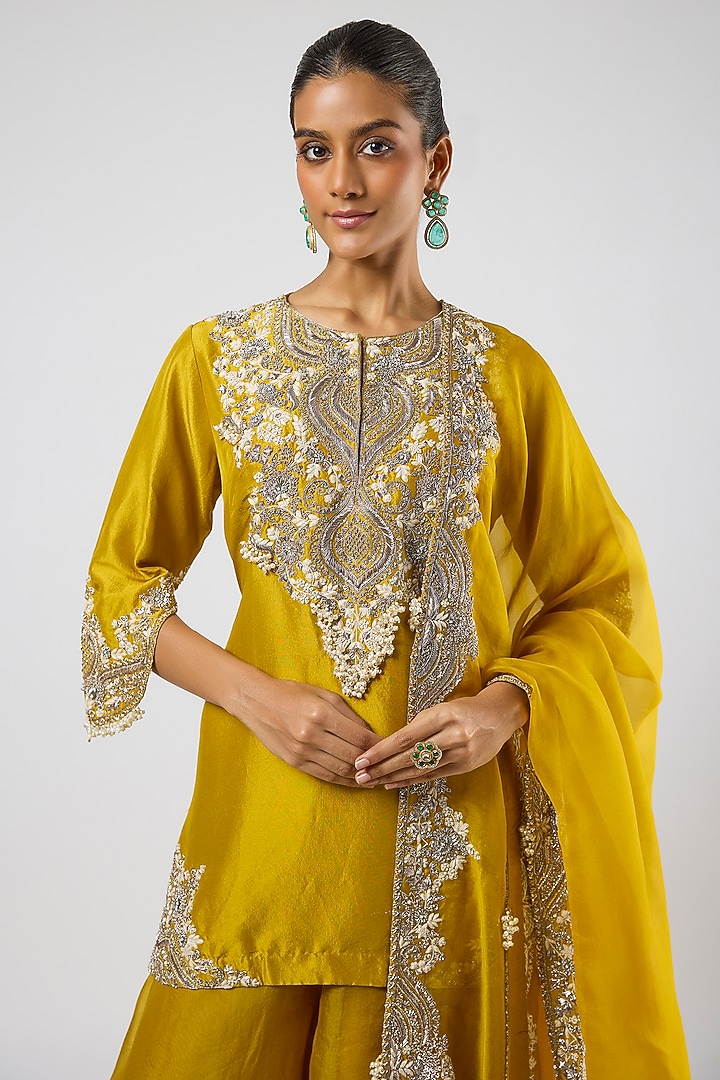 Mustard Organza Wedding Sharara Set by Prisho at Pernia's Pop Up Shop