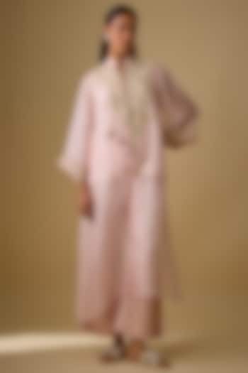 Flamingo Pink Organza Resham Work Jacket Set by Prisho at Pernia's Pop Up Shop