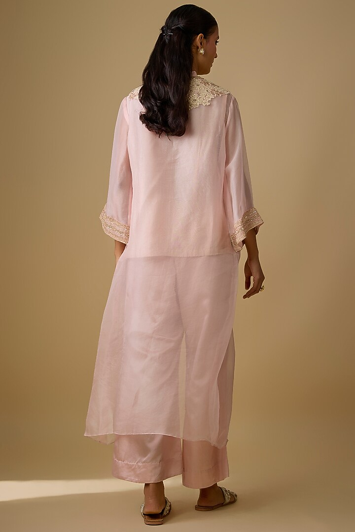 Flamingo Pink Organza Resham Work Jacket Set by Prisho at Pernia's Pop Up Shop