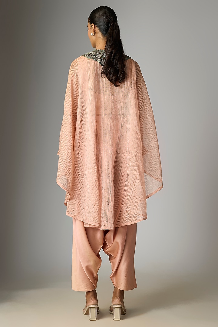 Peach Tissue Thread Work Umbrella Kaftan Set by Prisho at Pernia's Pop Up Shop