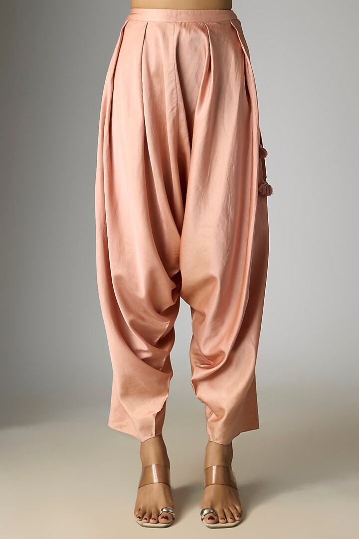 Peach Tissue Thread Work Umbrella Kaftan Set by Prisho at Pernia's Pop Up Shop