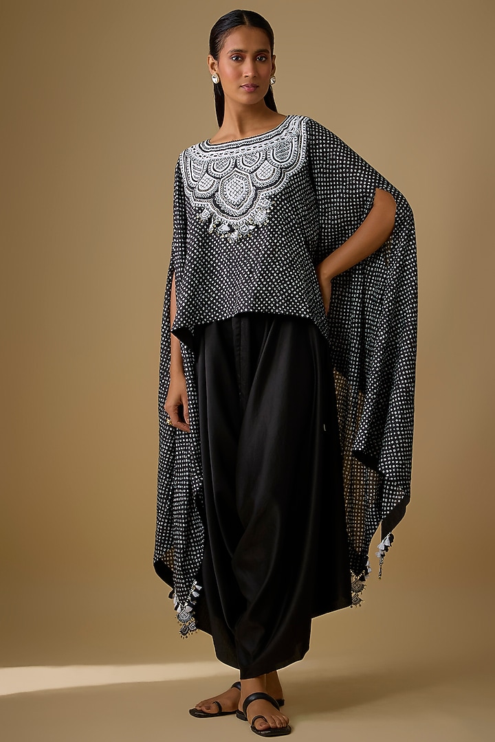 Black Bandhej Resham Work Kaftan Set by Prisho at Pernia's Pop Up Shop