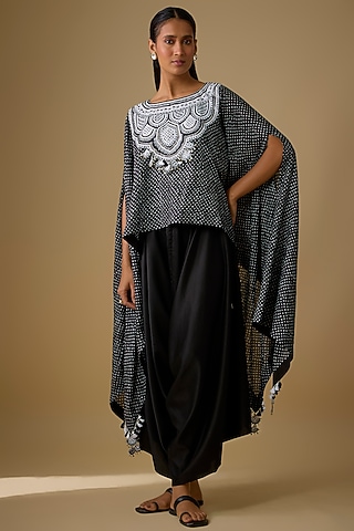 Black Bandhej Resham Work Kaftan Set by Prisho