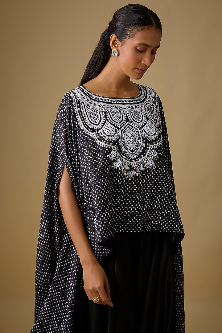 Black Bandhej Resham Work Kaftan Set by Prisho at Pernia's Pop Up Shop