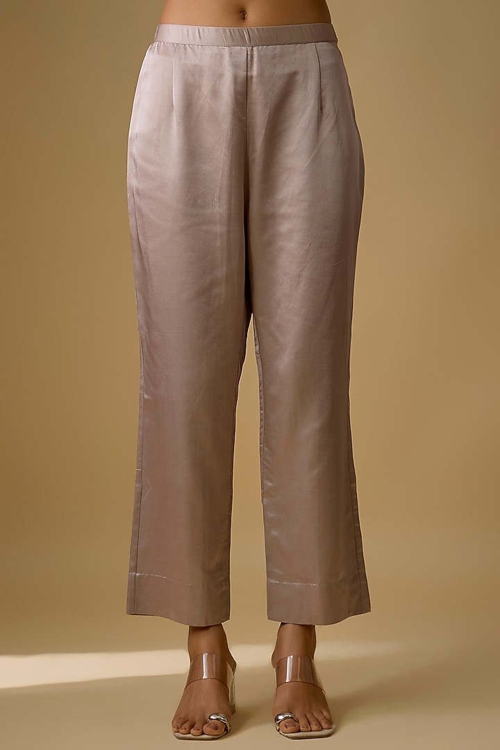 Champagne Silk Embroidered Kurta Set by Prisho at Pernia's Pop Up Shop