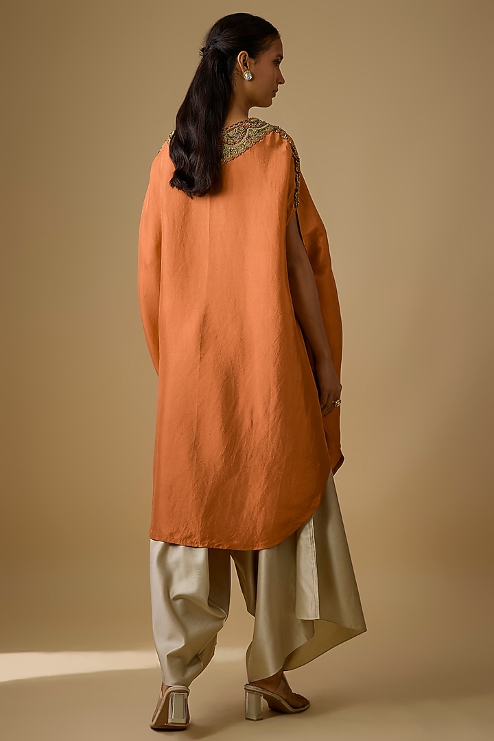 Rust Silk Thread Work Kaftan Set by Prisho at Pernia's Pop Up Shop