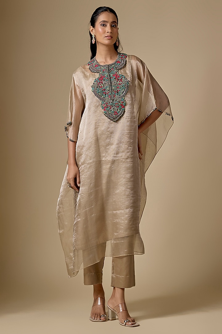 Champagne Tissue Kaftan Set by Prisho at Pernia's Pop Up Shop
