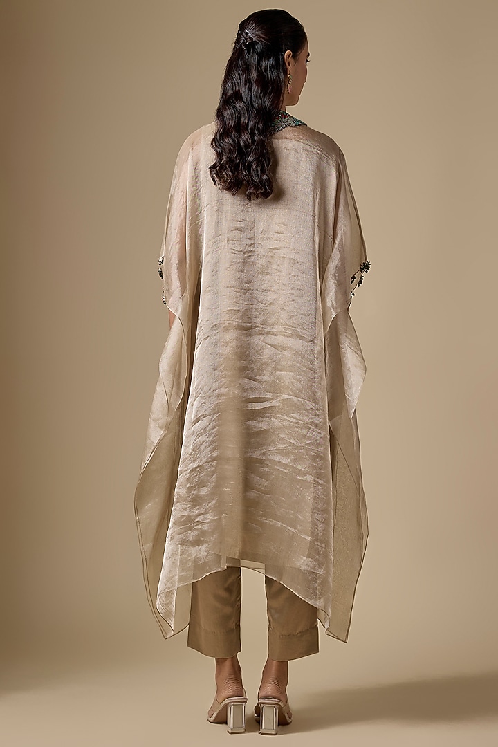Champagne Tissue Threadwork Kaftan Set by Prisho at Pernia's Pop Up Shop