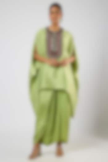 Deep Lime Green Modal Satin Dhoti Skirt Set by Prisho at Pernia's Pop Up Shop