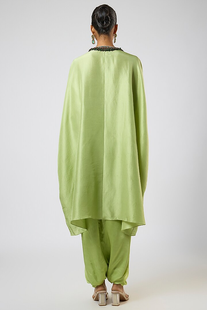 Deep Lime Green Modal Satin Dhoti Skirt Set by Prisho at Pernia's Pop Up Shop