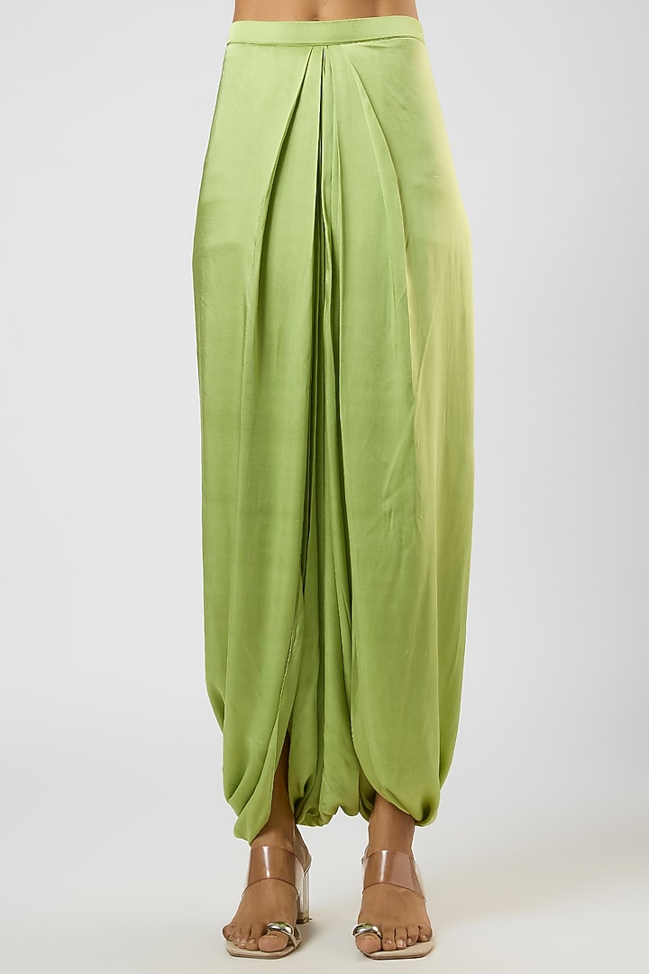 Deep Lime Green Modal Satin Dhoti Skirt Set by Prisho at Pernia's Pop Up Shop