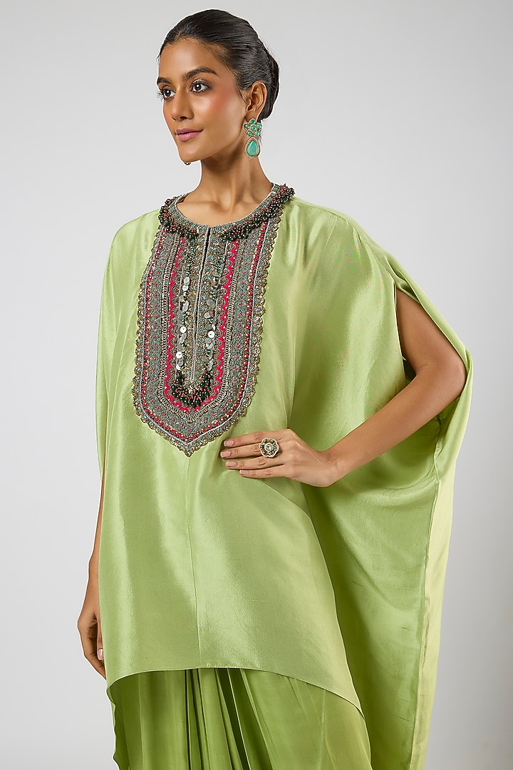 Deep Lime Green Modal Satin Dhoti Skirt Set by Prisho at Pernia's Pop Up Shop