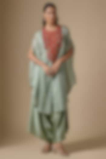 Lime Green Tissue Threadwork Kaftan Set by Prisho at Pernia's Pop Up Shop