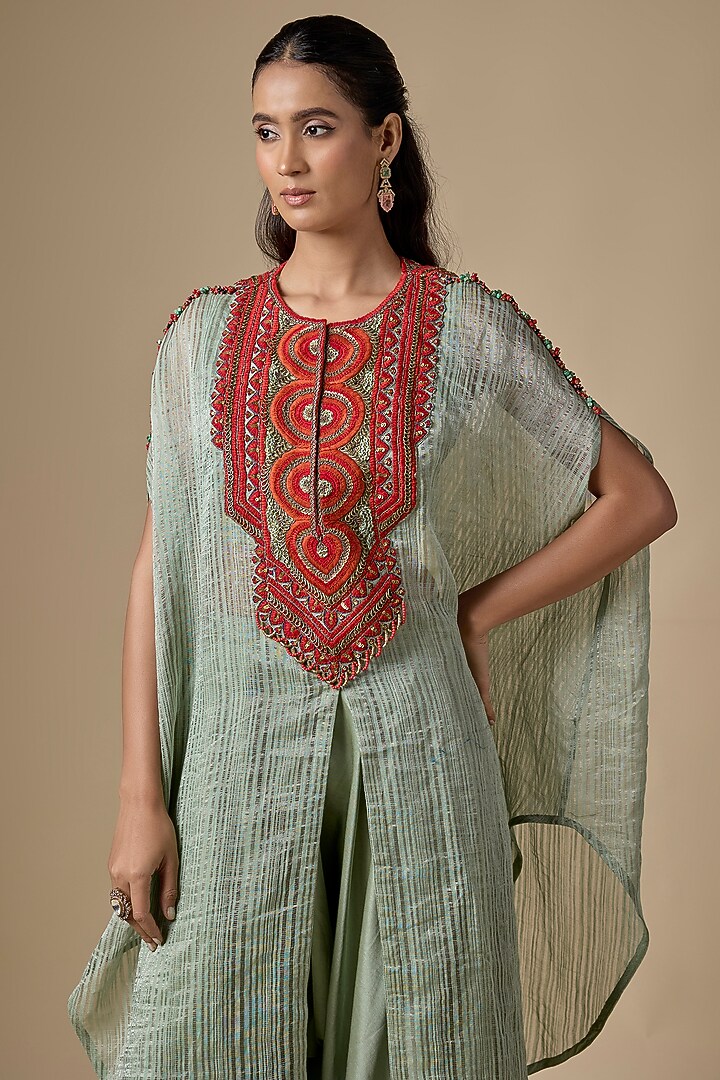 Aqua Tissue Threadwork Kaftan Set by Prisho at Pernia's Pop Up Shop