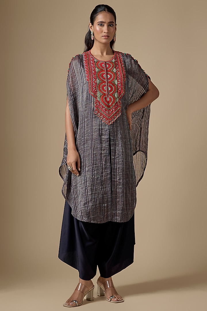 Royal Blue Tissue Threadwork Kaftan Set by Prisho at Pernia's Pop Up Shop