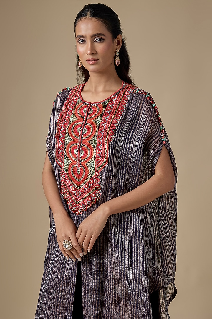 Royal Blue Tissue Threadwork Kaftan Set by Prisho at Pernia's Pop Up Shop