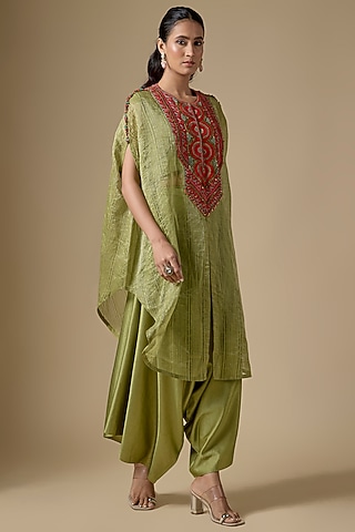 Aqua Tissue Threadwork Kaftan Set by Prisho