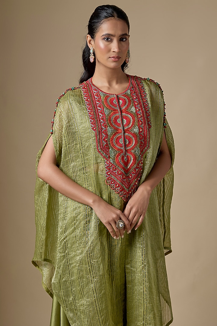 Aqua Tissue Threadwork Kaftan Set by Prisho at Pernia's Pop Up Shop