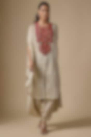 Ivory Tissue Threadwork Kaftan Set by Prisho at Pernia's Pop Up Shop