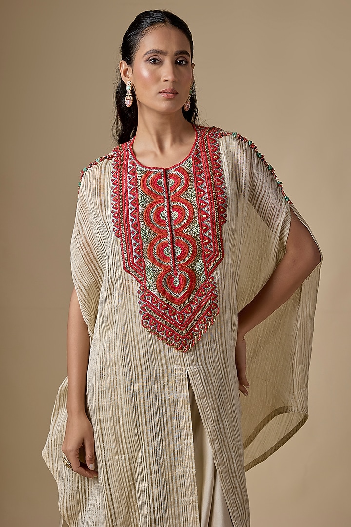 Ivory Tissue Threadwork Kaftan Set by Prisho at Pernia's Pop Up Shop