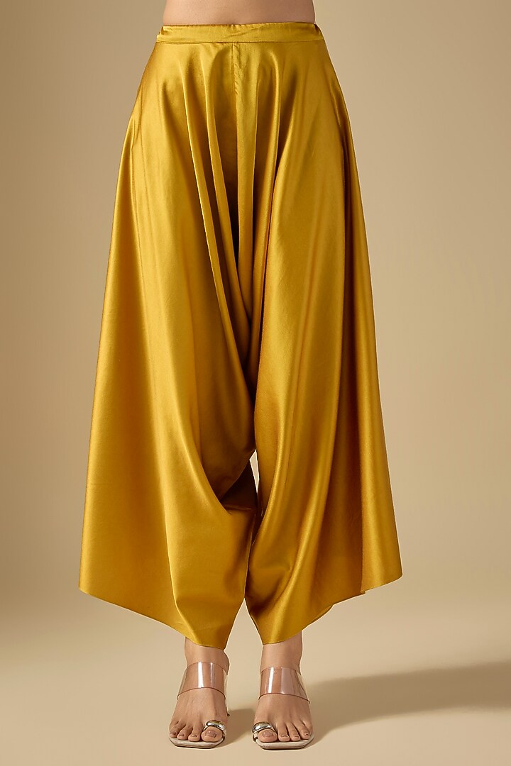 Mustard Tissue Thread Work Umbrella Kaftan Set by Prisho at Pernia's Pop Up Shop