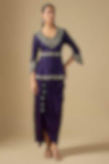 Dark Purple Modal Satin Draped Skirt Set by Prisho at Pernia's Pop Up Shop