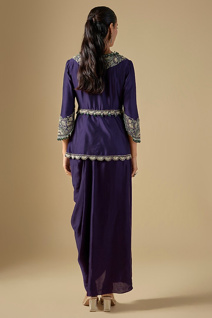 Dark Purple Modal Satin Draped Skirt Set by Prisho at Pernia's Pop Up Shop