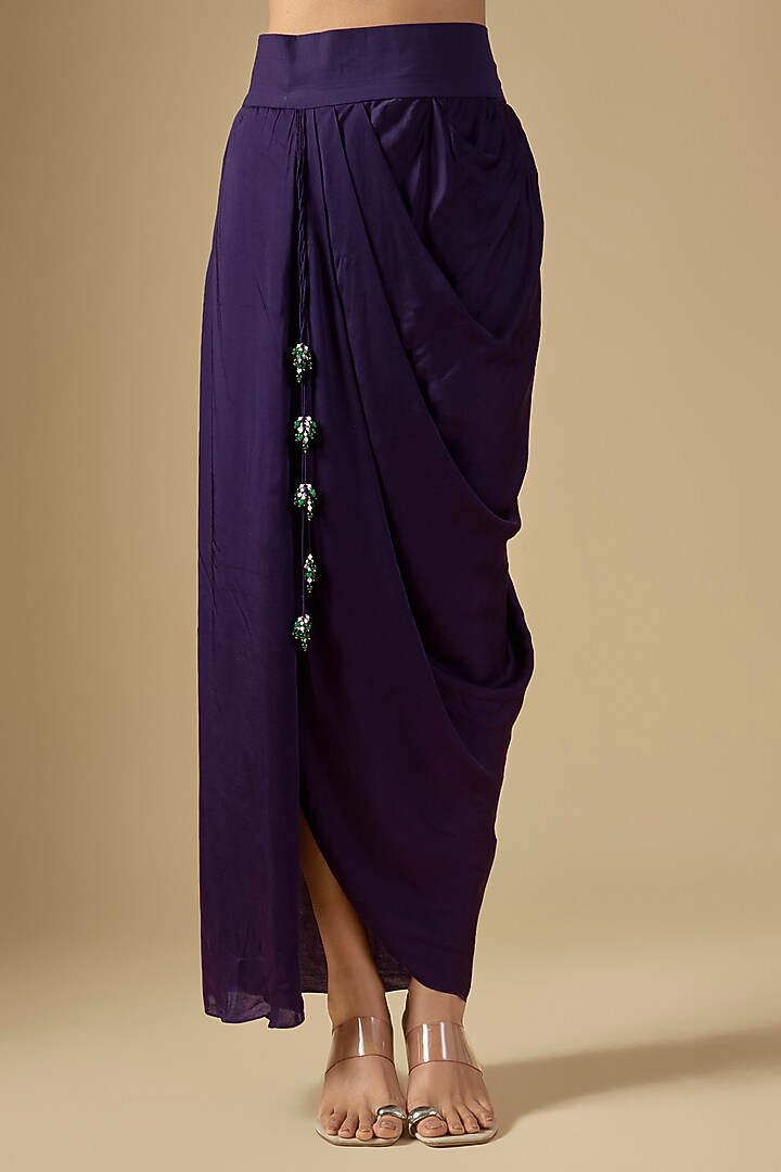 Dark Purple Modal Satin Draped Skirt Set by Prisho at Pernia's Pop Up Shop