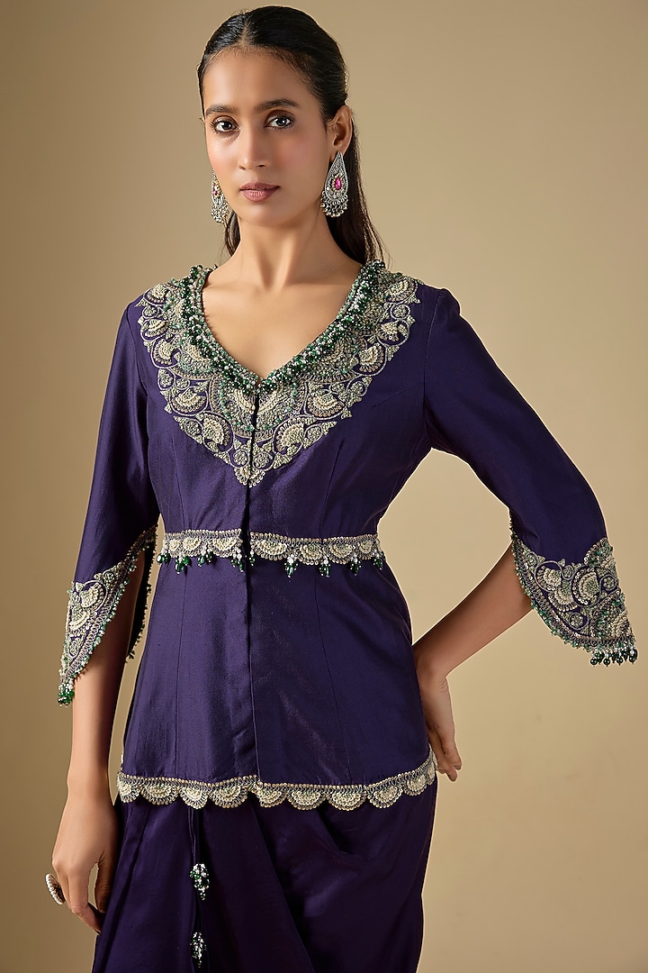 Dark Purple Modal Satin Draped Skirt Set by Prisho at Pernia's Pop Up Shop