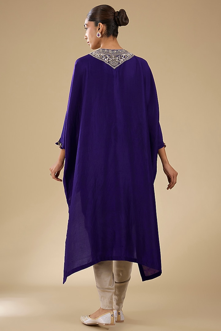 Royal Blue Silk Dori Work High-Low Kaftan Set by Prisho at Pernia's Pop Up Shop