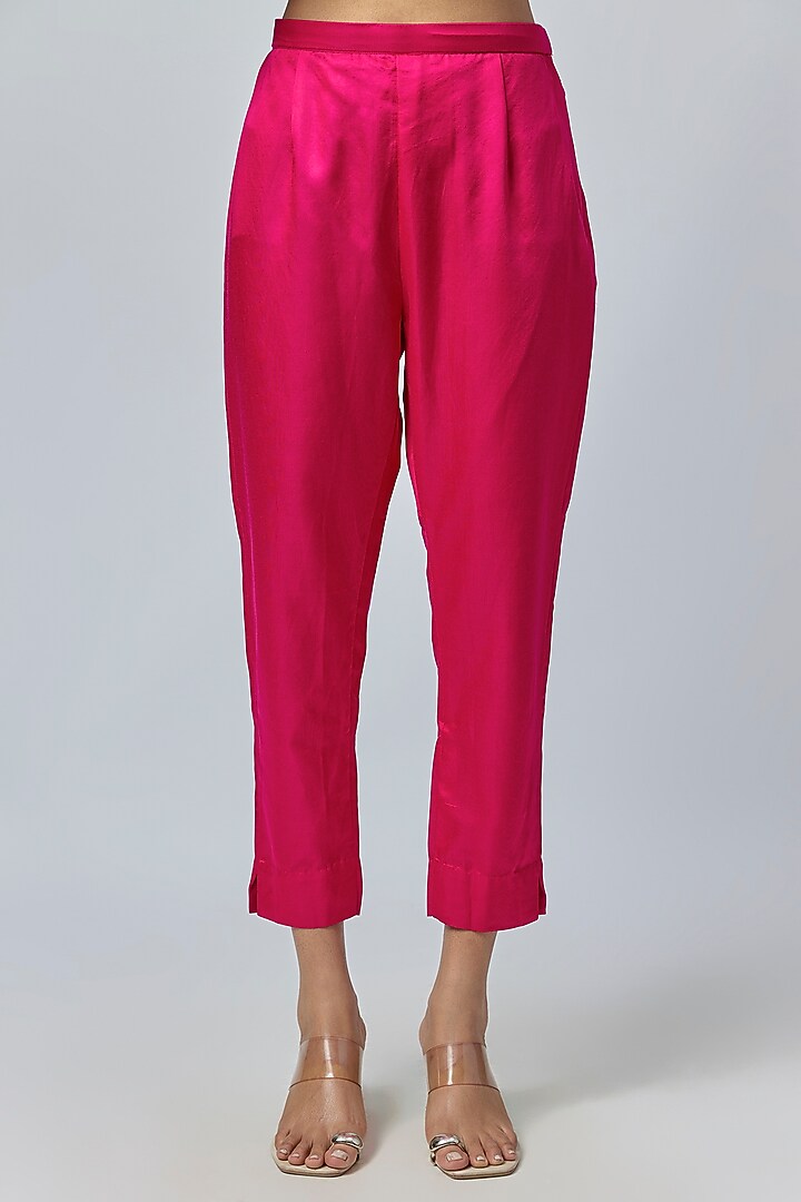 Fuchsia Pink Silk Dori Embroidered Kaftan Set by Prisho at Pernia's Pop Up Shop