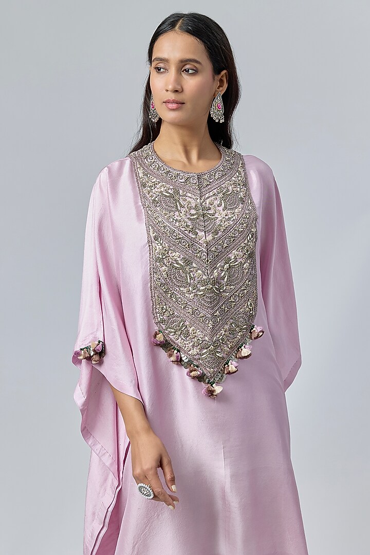 Lavender Silk Dori Embroidered Kaftan Set by Prisho at Pernia's Pop Up Shop