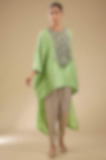 Sea Green Silk Dori Work High-Low Kaftan Set by Prisho at Pernia's Pop Up Shop