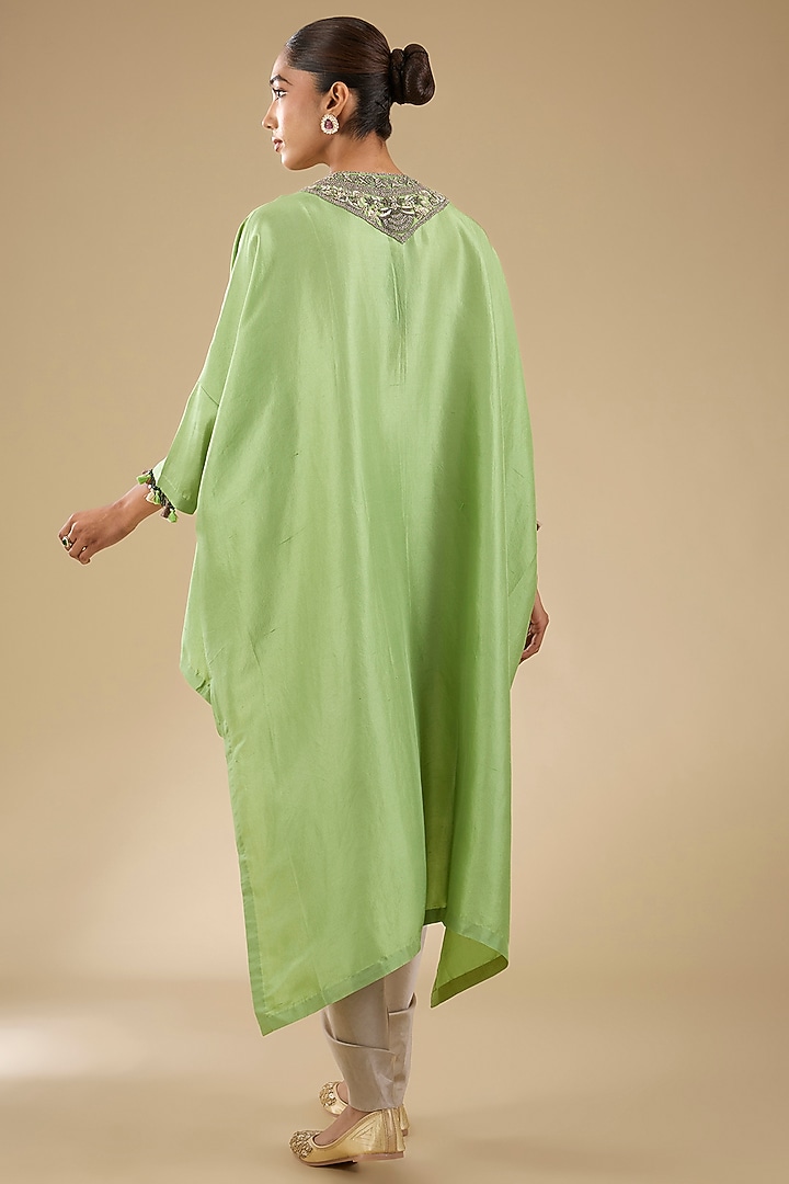 Sea Green Silk Dori Work High-Low Kaftan Set by Prisho at Pernia's Pop Up Shop