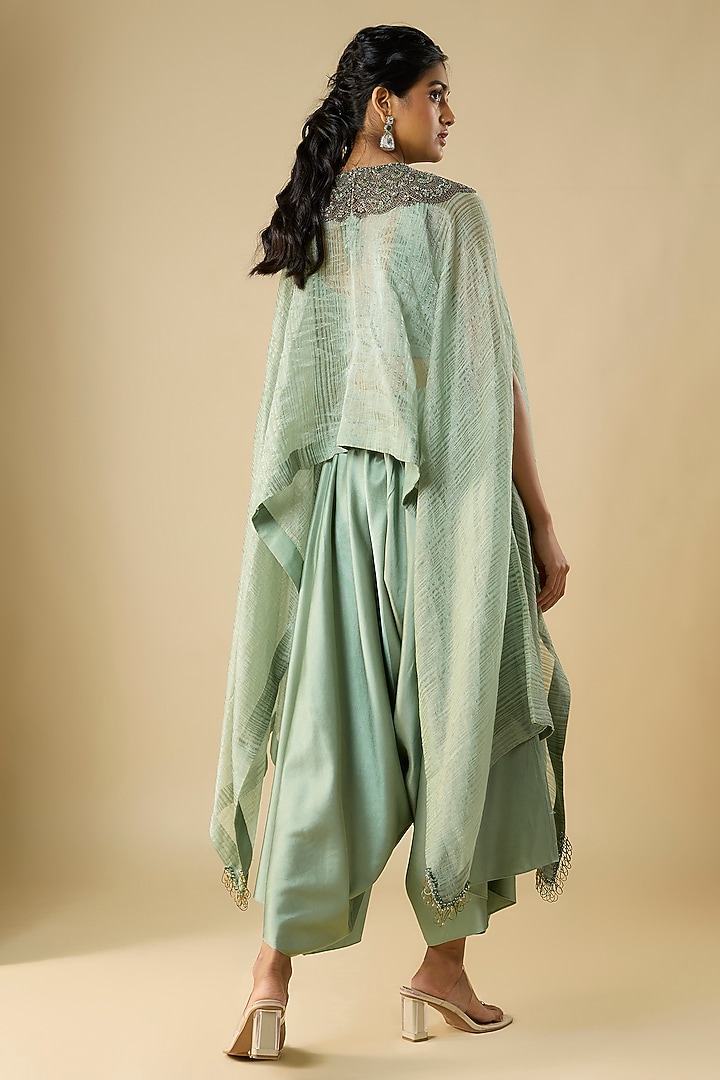 Aqua Tissue Thread Work A-Line Kaftan Set by Prisho at Pernia's Pop Up Shop