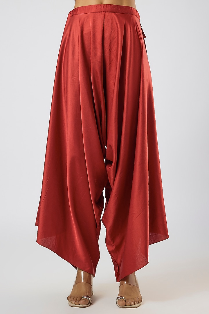 Deep Orange Crushed Silk Moti Embroidered Kaftan Set by Prisho at Pernia's Pop Up Shop