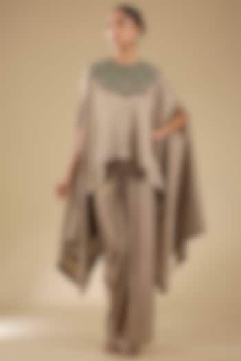 Champagne Silk Thread Work Kaftan Set by Prisho at Pernia's Pop Up Shop