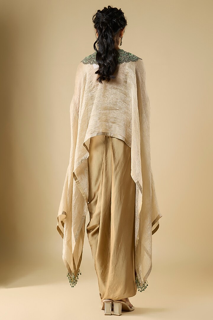 Champagne Tissue Thread Work Kaftan Set by Prisho at Pernia's Pop Up Shop