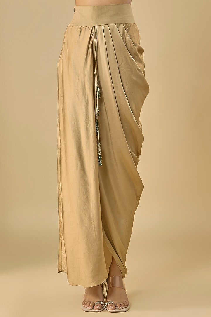 Champagne Tissue Thread Work Kaftan Set by Prisho at Pernia's Pop Up Shop