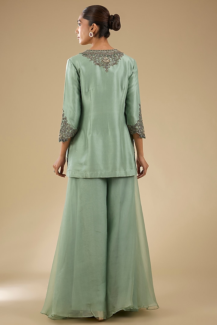 Aqua Silk Thread Work Wedding Sharara Set by Prisho at Pernia's Pop Up Shop