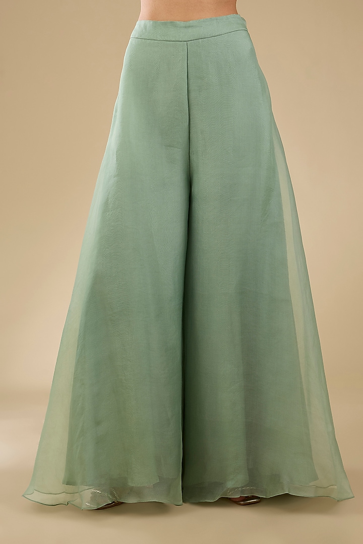 Aqua Silk Thread Work Wedding Sharara Set by Prisho at Pernia's Pop Up Shop