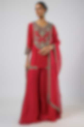 Red Organza Wedding Sharara Set by Prisho at Pernia's Pop Up Shop