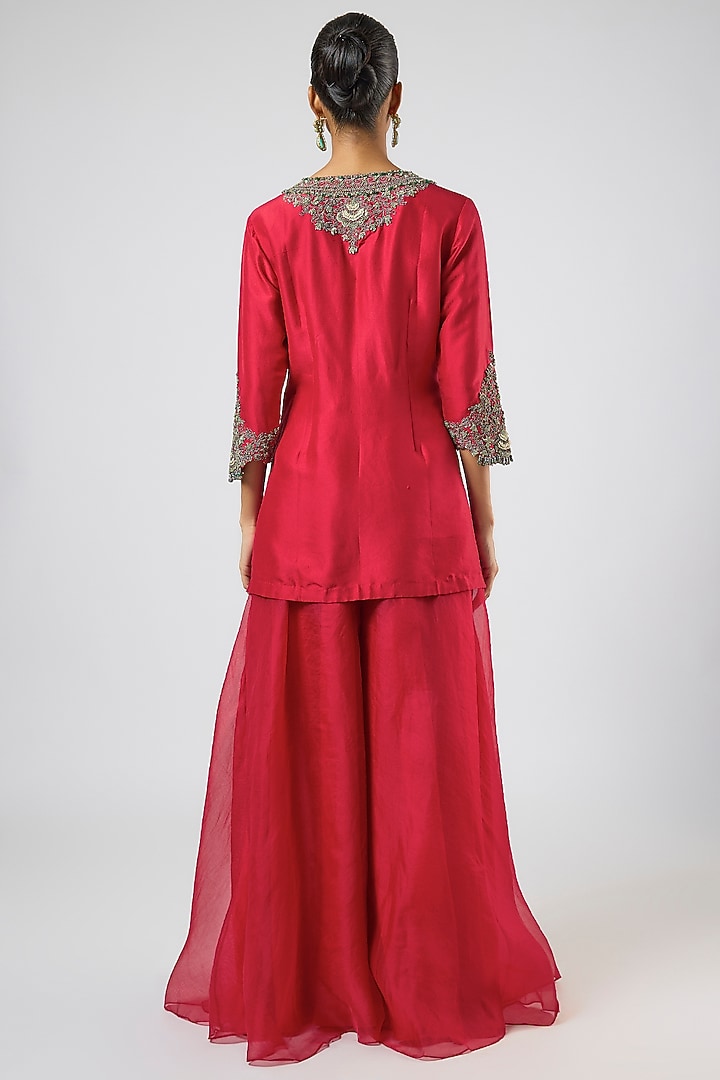 Red Organza Wedding Sharara Set by Prisho at Pernia's Pop Up Shop