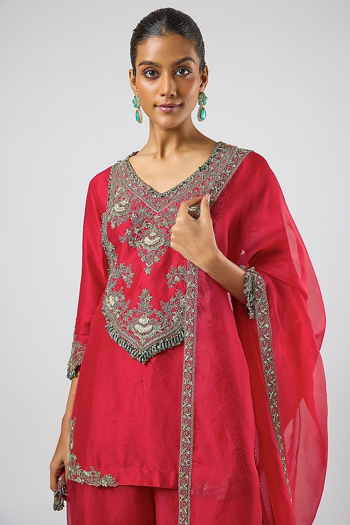 Red Organza Wedding Sharara Set by Prisho at Pernia's Pop Up Shop