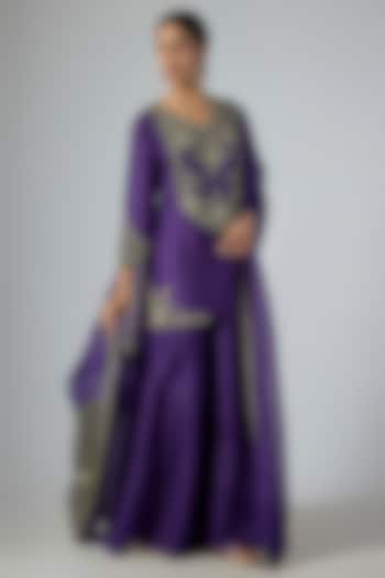 Dark Purple Organza Wedding Sharara Set by Prisho at Pernia's Pop Up Shop
