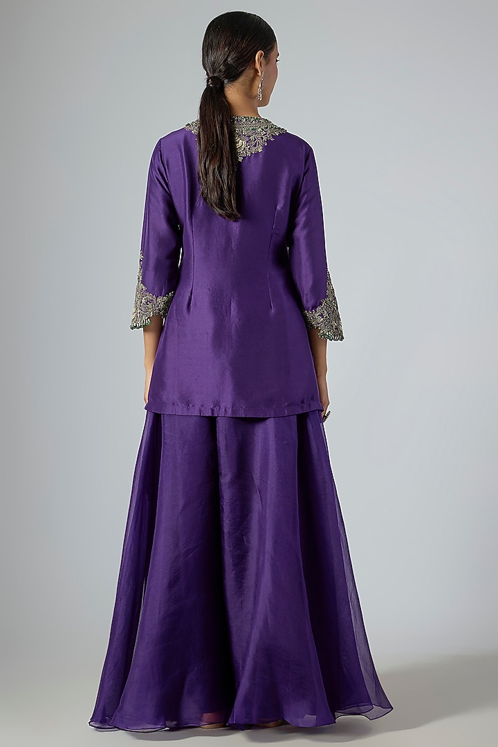 Dark Purple Organza Wedding Sharara Set by Prisho at Pernia's Pop Up Shop
